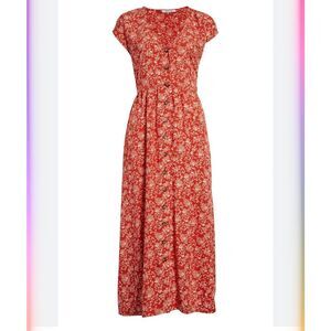 Madewell Red Floral Midi Dress